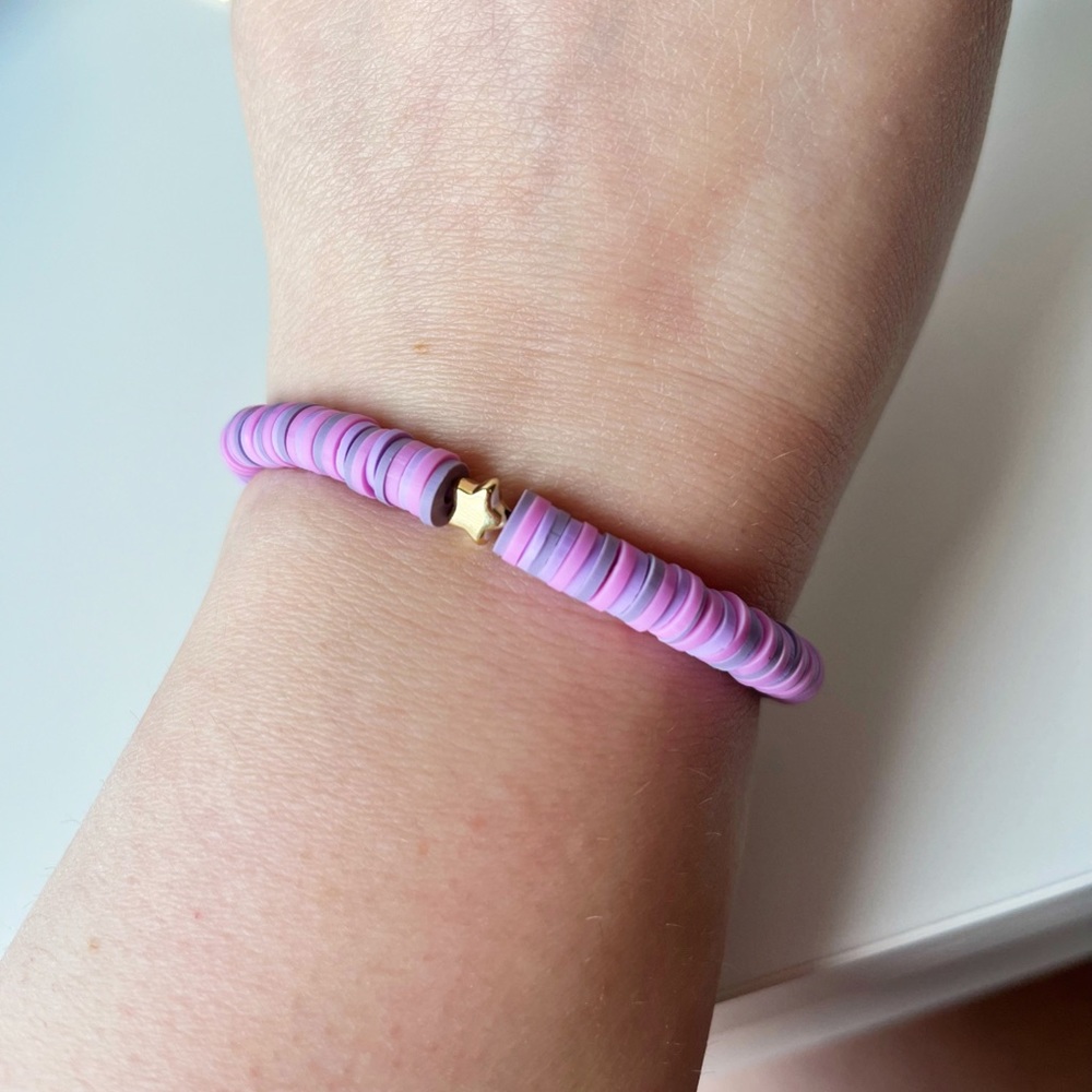 Purple Clay Beaded Elastic Star Bracelet